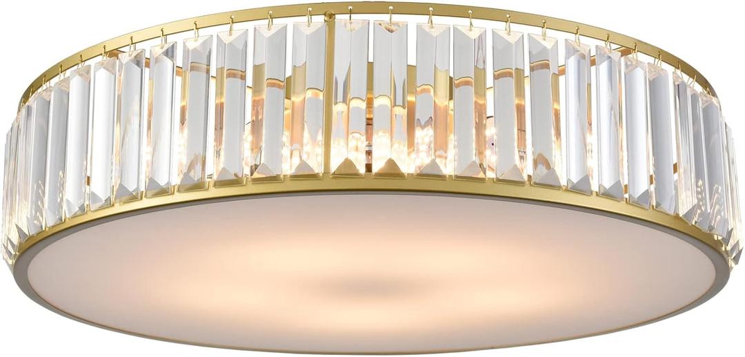 Modern Flush Mount Ceiling Light Crystal Gold Ceiling Lighting 20 Inch 5-Light Crystal Flush Mount Light Fixtures for Bedroom Hallway Living Room