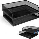 Paper Tray Desk Organizer, 2 Pack Stackable Letter File Tray, Wire Mesh Desktop Organizer, Front-Load Metal A4 Paper Sorter Documents Storage Holder Tray for Office Supplies Home School Classroom (Transverse)