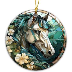 5 x Horse Ornament 2025  White Elephant Gift Ornament, Artistic Horse Lover Gift, Rustic Farmhouse Holiday Tree Decoration, Animal Art Floral, Country Home Dcor