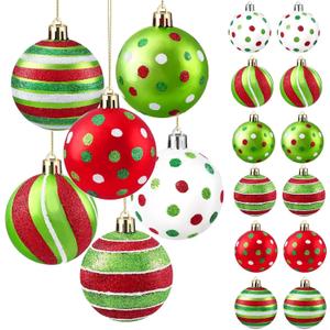 12 Pcs Christmas Ball Ornaments for Tree, 2.4 Inch Glittering Hanging Bulbs Pendants for Christmas Tree Decorations Red and Green