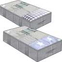 Onlyeasy Breathable Under Bed Storage Bags with 4 Reinforced Handles and Sturdy Side Wall, 2 Pack Eco-friendly Underbed Clothing Blankets Organizer with 2 Strong Zippers, Herringbone Grey, MXRUBBSS2P