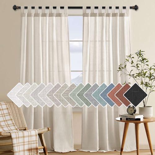 H.VERSAILTEX Semi Sheer Curtains 108 inches Long Linen Curtains, 2 Pack Ultra Luxurious Linen Elegant Curtain Panels, Light Filtering Privacy Panels Drapes, Tab Top Curtain Set, Heathered Natural