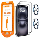 3 Pack QsmQam for iPhone 16 Screen Protector + Camera Lens Protector, [Military Grade Shatterproof], Ultra Top 9H+ Tempered Glass, Full Coverage Screen, with Automatic Dust Removal [2+2 Pack]