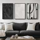 Framed Black and White Abstract Wall Art, 3 Piece Modern Canvas Prints Paintings Art for Walls, Minimalist Black White Abstract Pictures for Living Room Bedroom Dining Room Office Wall Decor 16x24 In