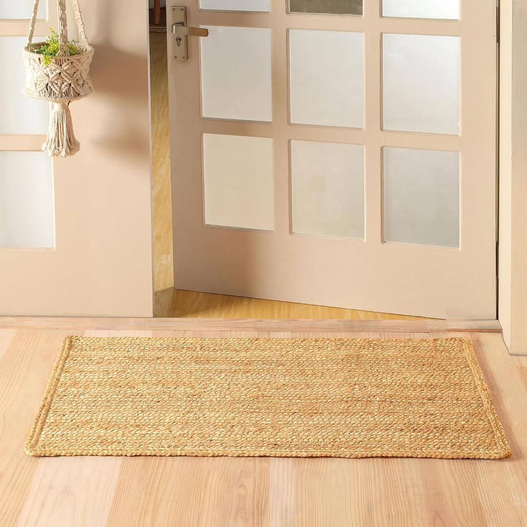 Handwoven Natural Jute Area Rug Rustic Reversible Farmhouse Rug 2.3x4ft