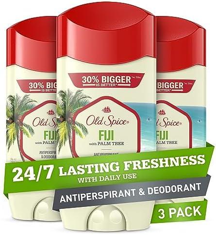Old Spice Men's Antiperspirant & Deodorant, 24/7 Lasting Freshness, Advanced Sweat & Odor Protection with Skin Conditioners, Invisible Solid, Fiji with Palm Tree Scent, 3.4 oz (Pack of 2)