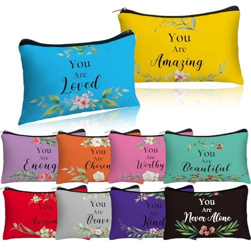 Hillban 10 Pcs Inspirational Cosmetic Bag Bulk Gifts for Church Women Christian Graduation Makeup Bag Gifts Religious Bible Verse Travel Pouch for Employee(Fresh,Colorful)