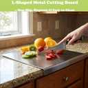 Stainless Steel Cutting Board with Lip for Kitchen L-Shaped, Metal Chopping Board with Counter Lip for Kitchen, Heavy Duty Double-Sided Surface for Meat Vegetables Fruit Dough, Dishwasher Safe, 15.7"L x 11.8"W