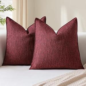 Artscope Throw Pillow Covers 24x24 Set of 2 Soft Accent Farmhouse Couch Pillow Covers Decorative Pillowcases for Couch, Bed, and Home Decor, Burgundy