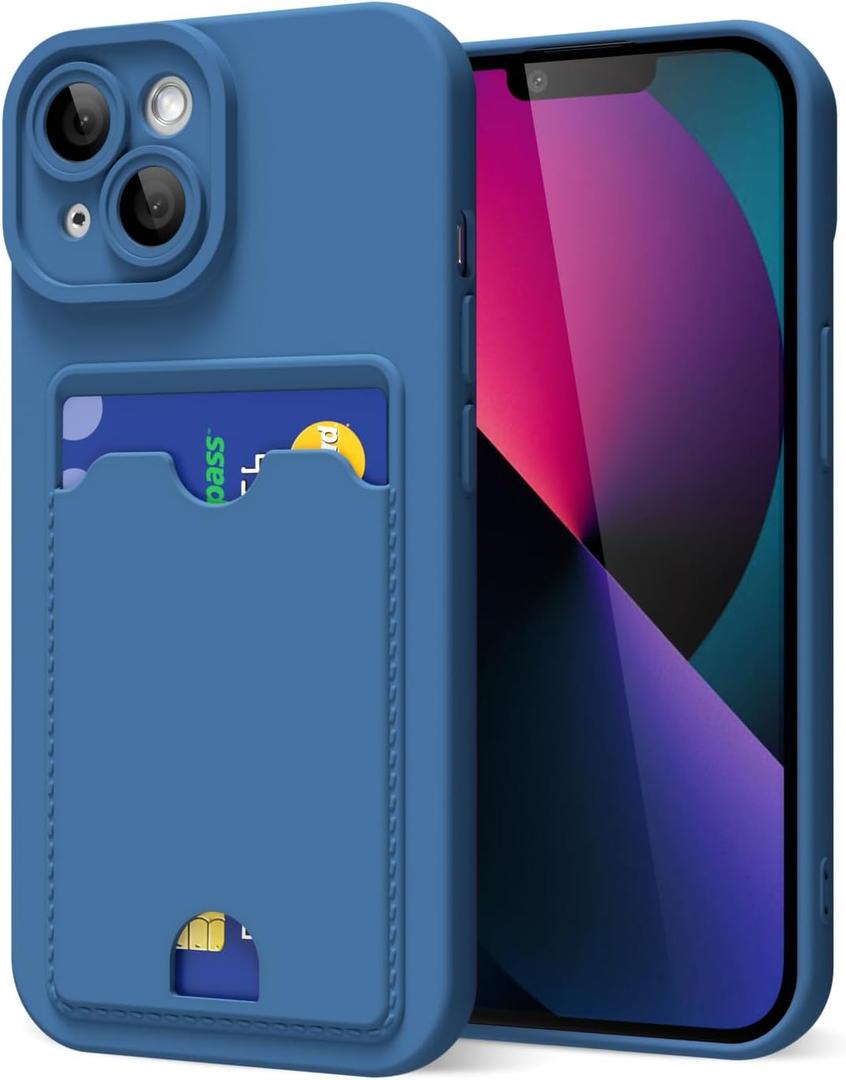 oakxco for iPhone 13 Mini Case with Card Holder, Cute Silicone Wallet Phone Case with Credit Card Slot, Soft Rubber Thin Slim Purse for Women Men with Shockproof Camera Cover Protection, Navy Blue