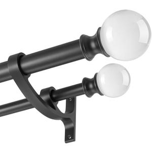 Double Curtain Rods 144-164 Inches with Clear Round Finials, Telescoping Drapery Rods Heavy Duty 1 Inch Front and 5/8 Inch Diameter Back Double Window Treatment Rod, Matte Black