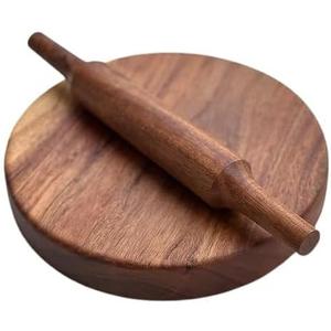 Chakla Belan Sheesham Wooden Round Polpat-Roti Roller Chakla-Belan Rolling Pin Set Roti Maker Chapatti Puri Maker Daio Kitchen Item (Brown) (Size Small)