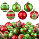Lanpn 30 Pcs Outdoor Christmas Ornaments, 2.4" Mini Xmas Tree Elf Swirl Ball Decoration, Red Green Christmas Ornament Set, Glittering String Ball Plastic Hanging Decor for Yard Lawn Holiday Party