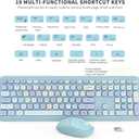 Wireless Keyboard and Mouse Combo, Colorful Ergonomic Full Size Retro Low-Noise Keyboard with Cute keycaps, Compatible with Windows, PC, Perfer for Home and Office Keyboards (Blue)