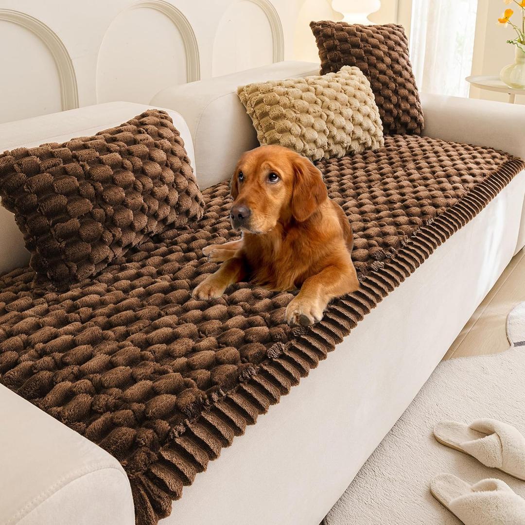 Mivnue Pet Couch Cover Dogs Washable Sofa Protector Non Slip Fuzzy Couch Pads Pet Friendly Dog Mat for Couches and Sofas (27.6" x 59.1", Dark Brown)