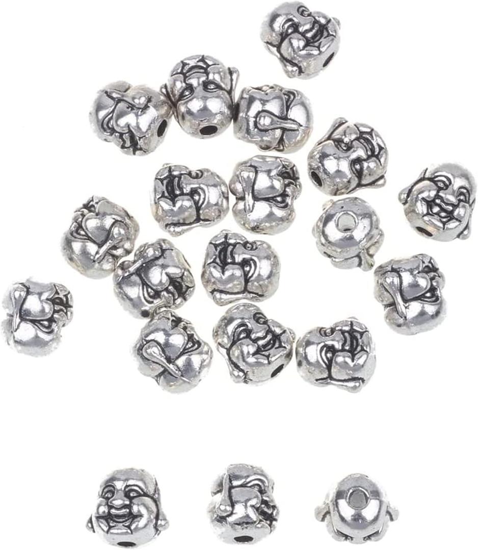 RUBYCA Buddha Metal Loose Beads Antique Tibetan Style Spacer Charm for Jewelry Making Bracelet Necklace DIY Crafts (20PCS, Silver Color)