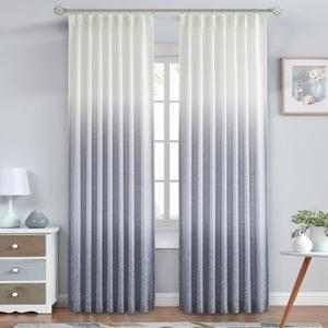 Central Park Ombre Pinch Pleat Curtain Panels Rayon Blend Textured Semi Sheer Window Treatment Drape with Backtab for Living Room Bedroom, Cream White to Indigo Blue, 40"x95"x2