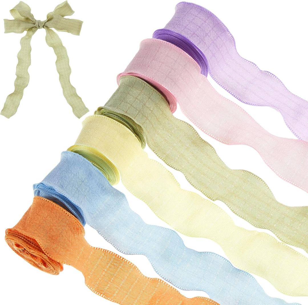 Pastel Ruffle Ribbons Chiffon Silk Ribbons Polyester Fabric Trim for Sewing Making Crafts Gift Wrapping Wedding Home Decor DIY(Macaron Color,1 in X 30 yd,6 Roll)