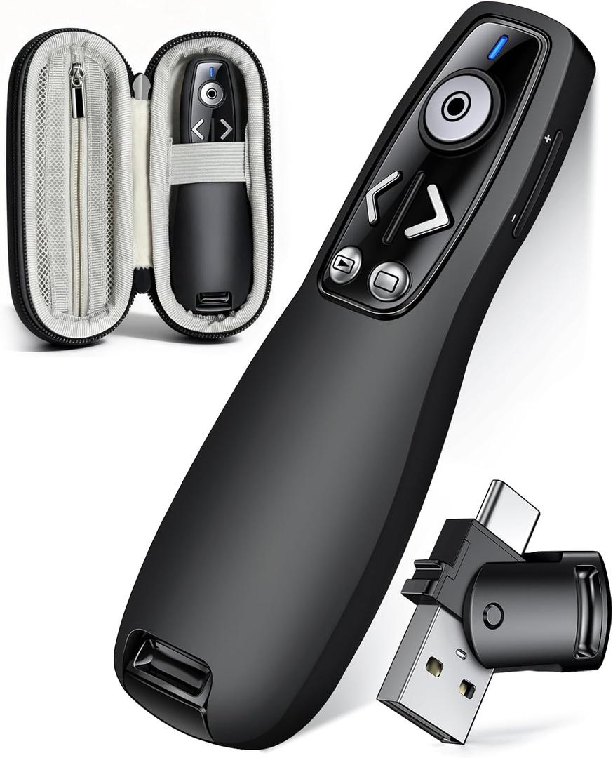 ELISWEEN Wireless Presenter with Carry Case, Presentation Clicker with Protective Storage Bag, Presentation Remote for Powerpoint, Mac, Computer, Laptop