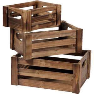 Farmhouse Wooden Nesting Crates Decorative Set of 3, Distressed Crate for Display Rustic Home Decor, Wood Crate Basket for Storage with Handles Living Room Outdoor Christmas