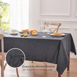 TOSMO 100% French Linen Tablecloth, Washable Farmhouse Rectangle Table Cloth for Kitchen, Dining, Party, Cocktail, Indoor and Outdoor Daily Use(52''x70'',Charcoal Grey)
