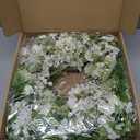 White Faux Silk Flower Spring Summer Easter Wreath 24-26" for Front Door – Anemone Daisy Tagetes Erecta Green Eucalyptus and Fern Leaves – Farmhouse Front Porch Wreath, Outdoor Indoor Use