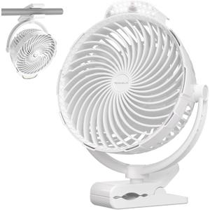 10000mAh Clip on Fan, 8-Inch Golf Cart Fan Rechargeable with LED Light, 9 Speeds Strong Airflow, Ultra Quiet, 30Hrs Runtime, 360 Rotation, Cooling for Bed Camping Office Desk Dorm, White