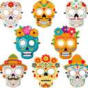 8PCS Dia De Los Muertos Masks - Halloween Felt Sugar Skull Crafts for Kids Adults, Day of The Dead Costume Accessories Decorations Classroom Activities Party Favors 