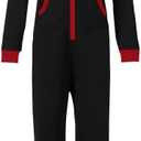 WOTOGOLD Men and Women Adult Pajamas Sportswear Hooded Unisex Jumpsuit (Medium, Black With Red Zipper)
