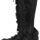 VIMISAOI Womens Mid Calf Boots, Lace Up Zip Block Chunky High Heel Punk Goth Warm Fur Winter Snow Platform Boots (5.5, Black)