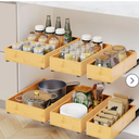 RESENSTORE 3 Pack Bamboo Pull Out Cabinet Organizer,Slide Out Drawers for Kitchen Cabinets,Fixed with Nano Adhesive Film Multifunctional Drawer Organizers For Pantry Bathroom Bedroom