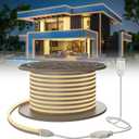 SUCIKORIO Neon Led Strip Lights 50ft / 15m Warm White 3000K Waterproof IP65 Flexible LED Light Strip AC 110-120V Led Lights for Bedroom, Indoor & Outdoor, Power Adapter Included