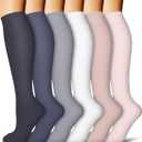 COOLOVER Copper Compression Socks for Women and Men(6 Pairs)-Best Support for Running, Athletic, Travel (Large-X-Large, 02 Black/Navy/Gray/White/Red/Pink)