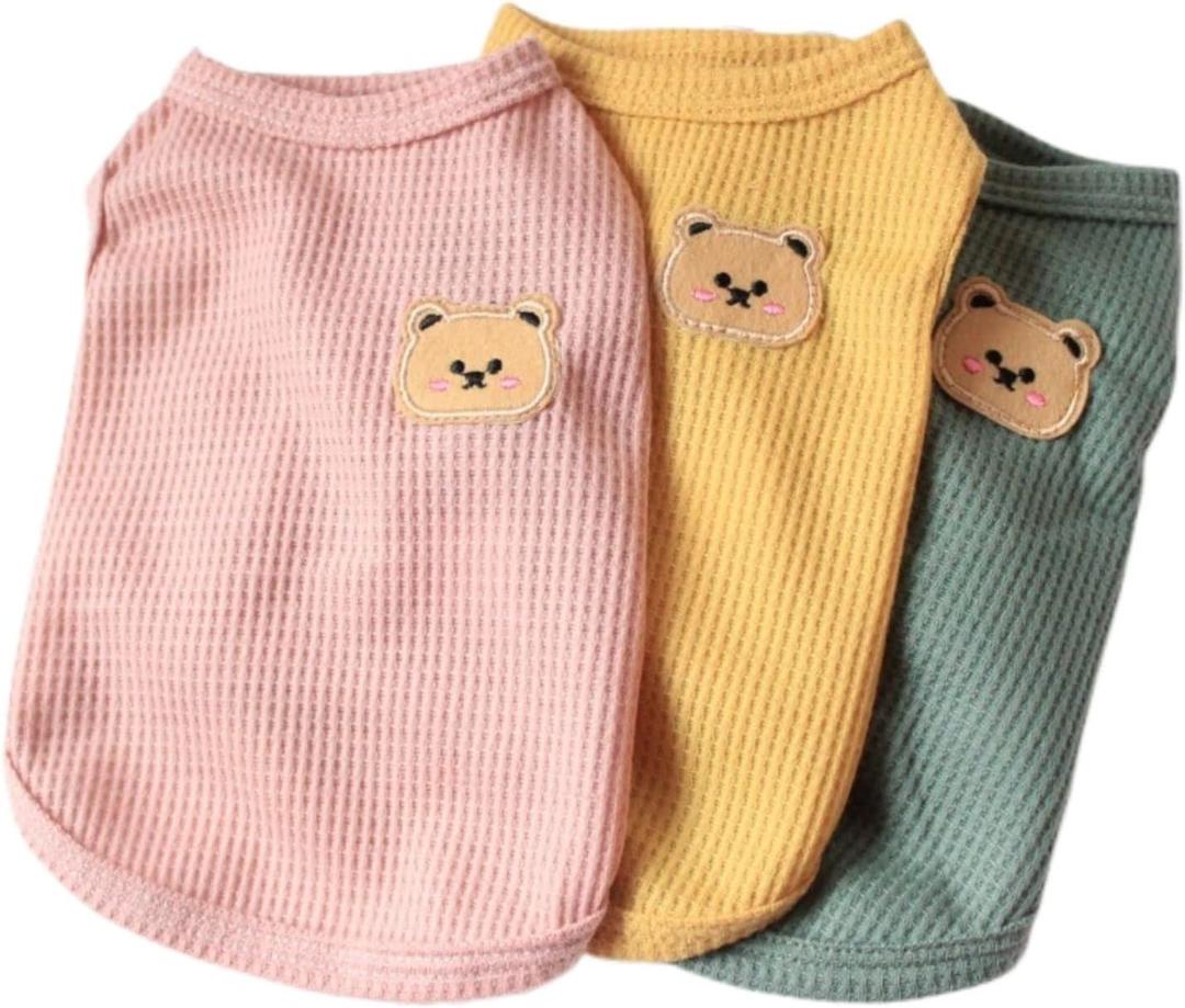 Cotton Dog Shirt Summer Lightweight Pet T-Shirts Soft Breathable Stretchy Cats Dogs Tee Shirt Sleeveless Vest Dog Apparel for Dog Clothes, 3PCS Yellow&Green&Pink M