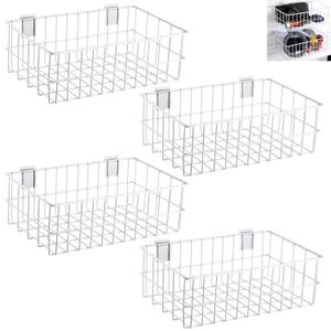 Hicarer 4Pcs Metal Slatwall Baskets and Bins Set Hanging Storage Baskets for PVC Slatwall Mounted Accessories Storage Display on Garage Panels(14.5x8.5x5,White)