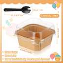 LemonRoad 100 Set Baking Pans with Lids and Spoons 6 oz Dessert Cups Pack Square Cupcake Cups Kraft Paper Loaf Pan Disposable Food Containers Bowls for Cake Ice Cream Yogurt Party Food