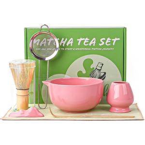 Matcha Whisk Set, 7 Pcs Matcha Kit with Matcha Bowl, Spout, Whisk and Holder, Bamboo Scoop and Stainless Steel Sifter, Japanese Matcha Set for Ceremony, Gift for Matcha Lover, Pink
