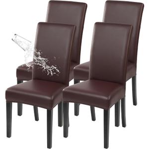 SearchI Waterproof PU Leather Dining Chair Covers Set of 4, Stretch Oilproof Parsons Chair Slipcovers Removable Washable Kitchen Chair Protector for Dining Room (Brown)