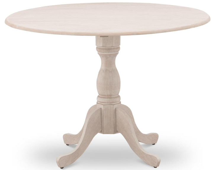 East West Furniture DMT-ABC-TP Dublin Kitchen Dining Table - a Round Wooden Table Top with Dropleaf & Pedestal Base, 42x42 Inch, Wirebrushed Buttercream