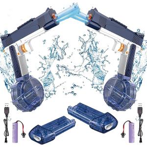 2Pcs Electric Water Gun for Kids Adults Automatic WaterGun with Led Light Rechargeable Electric Squirt Gun Blaster Summer Outdoor Pool Party Toys Gifts for Boys Girls (Pistol Blue 2)