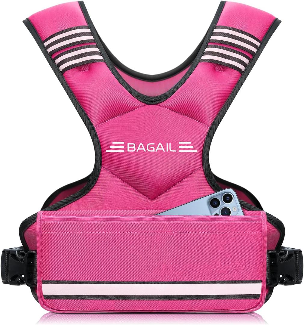 BAGAIL Adjustable Weighted Vest for Women 20-32lb, Comfortable U-Neck Rucking Vest with 6 Removable Weights, Storage Pocket and Reflective Strips for Walking, Jogging, Weight Loss & Home Workouts