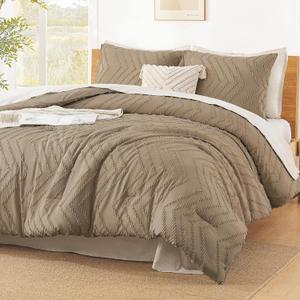 Litanika Comforter Oversized King Size Set Taupe, 3 Pieces Chevron Tufted Solid Bedding Comforter Sets, Fluffy Bed Set