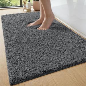 DEXI Bathroom Rugs Non Slip Washable 43x24, Ultra Soft and Water Absorbent Bath Mat, Thick Plush Fluffy Microfiber Bath Rug Carpet for Shower Floor, Tub, Sink, Dark Grey