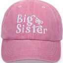 Cute Embroidered Baseball Cap for Kids Age 3-8, Funny Adjustable Cotton Embroidery Hat for Boys Girls (Big Sister (Pink))