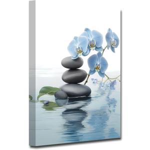 CXHOSTENT Spa Bathroom Wall Art Blue Orchid Flowers and Zen Stones on Water Pictures Print on Canvas Framed Artwork for Yoga Zen Room Decor (Zen-3, 24.00"x36.00")