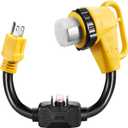 Overload Protector 15 Amp to 50 Amp RV Adapter Cord with Circuit Breaker and Twist Lock, NEMA 5-15P to NEMA SS2 50R Dogbone Electrical Power Adapter with Upgraded Handle,ETL Listed