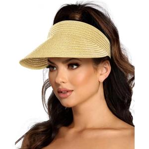 EW EastWater Beach Sun Visor Hats for Women, Wide Brim UPF50+ Sun Protection Straw Hat Packable Foldable for Summer