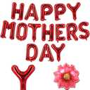 4 x Happy Mothers Day Balloons 16 Inch Red Letter Balloons Sunflower Balloons Mother's Day Foil Balloons for Mothers Day Decorations Supplies