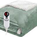 Electric Heated Blanket Throw Size 50"x60", Soft Flannel with Overheat Protection, 9 Adjustable Heat Settings & 10-Hour Auto-Off Timer, Fast Heating for Winter Comfort, Light Green