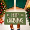 Merry-Christmas-Welcome-Doormat Winter-Outdoor-Entrance Faux-Coir Entryway-Rug Non-Slip Dirt-Trapping Indoor-Outside Porch 17x29 Inch (Green)